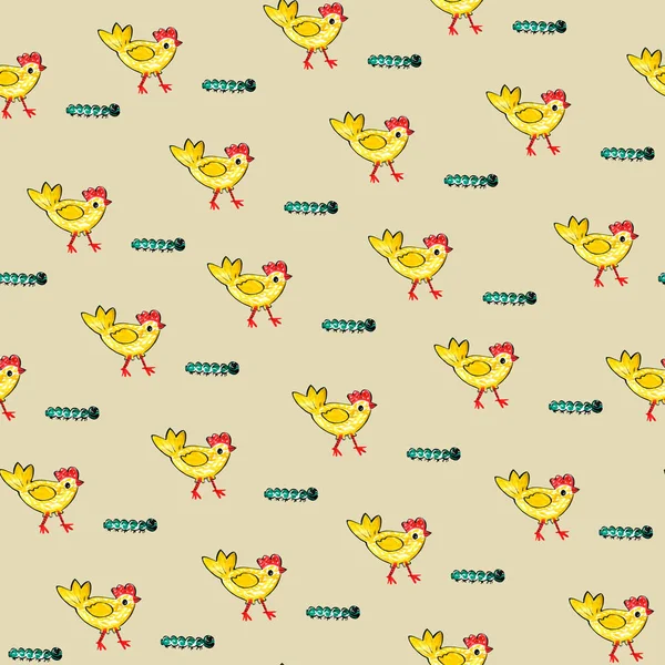 鸡用婴儿织物无缝花纹 — 图库照片