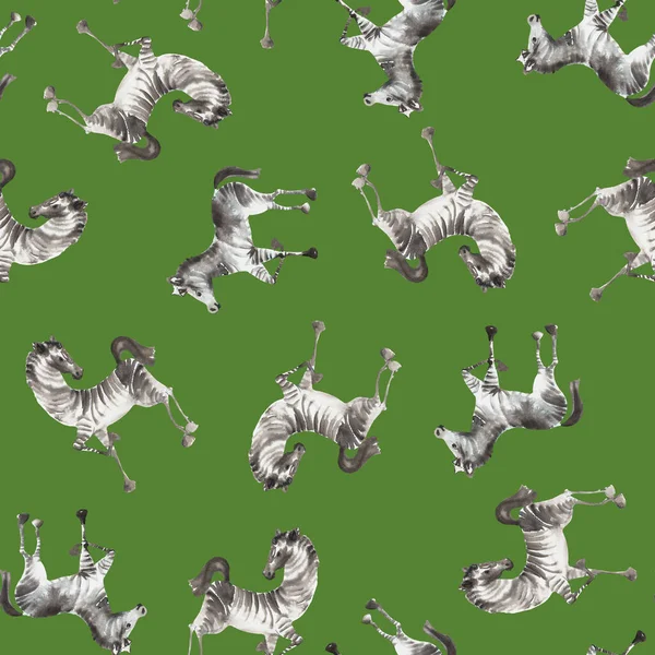 Watercolor Pattern Black White Zebras — Stock Photo, Image