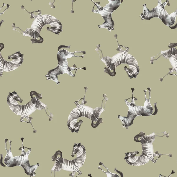 Wzór Akwareli Czarno Białymi Zebrami — Zdjęcie stockowe