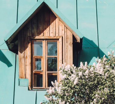 çiçeklerle ev penceresi