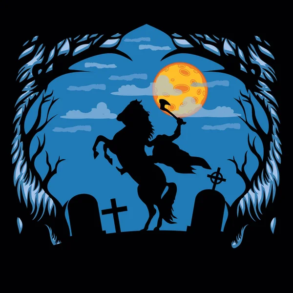 Headless Horseman Graveyard Background Siluete Style — Stock Vector