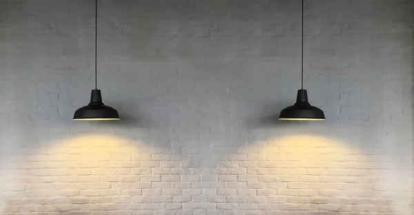 Black Fixture Lamp Hanging Ceiling Have White Bricks Wall Background — Stock Photo, Image