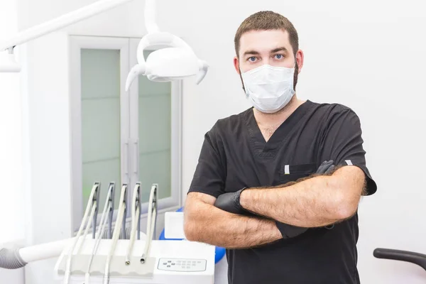 Dental clinic. Reception, examination of the patient. Teeth care. Portrait of a dentist in a dental office