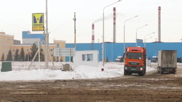 Ufa, Rússia 6 de fevereiro de 2020: Caminhão de madeira transporta madeira para a fábrica — Vídeo de Stock