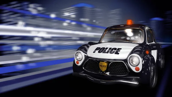 Rendőrségi Autó Áthajtás Város Éjjel Illusztráció — Stock Fotó