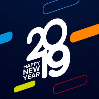 Mutlu yeni yıl 2019 metin tasarım. İş günlüğü 2019 istekleri için kapak. Broşür tasarım şablonu, kartı, banner. Vektör çizim