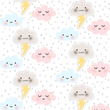 sevimli çizgi yüz bulut vektör seamless modeli