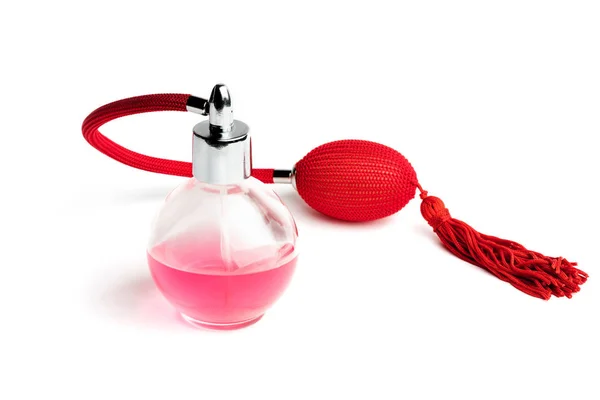 Bright Pink Perfume Glass Transparent Bottle Red Vintage Style Sprayer — Stock Photo, Image