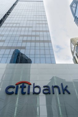 Singapur - 16 Eylül 2017: Citibank işareti Central Business District Singapur içinde hiçbir insan doğal ışık, bina ofis gündüz