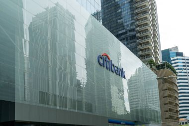 Singapur - 16 Eylül 2017: Citibank işareti Central Business District Singapur içinde hiçbir insan doğal ışık, bina ofis gündüz