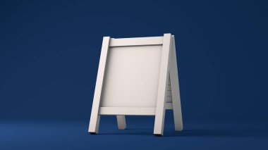 Beyaz ahşap levhayı kapat, taklit et, 3D görüntüleme, kopya için boş boşluk, koyu mavi arkaplan.