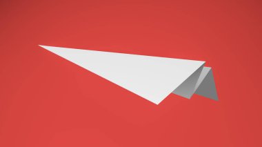 3D Hazırlama, beyaz kağıt uçakların kapatılması, kopya için boş alan, pastel kırmızı arka planda izole edilmiş.