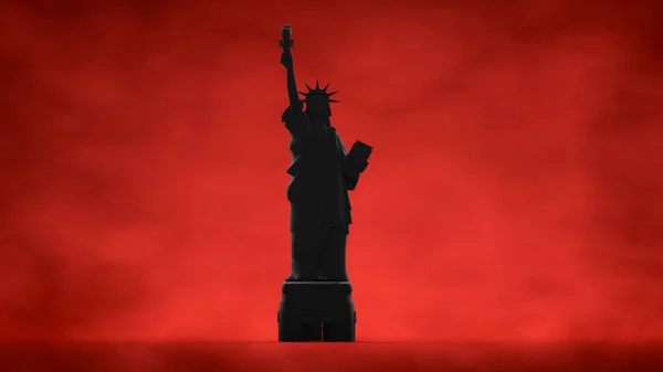 3D görüntüleme, Özgürlük Heykeli Gerçekçiliği, Amerika kaos durum tasarımı konsepti, soyut kırmızı arkaplan