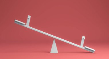 3D görüntüleme, beyaz tahterevalliyi kapat, sağ tarafa doğru eğil, kırmızı pembe arka planda.