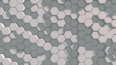 Soyut altıgen form duvar hareketli arkaplan, geometrik konsept, üç boyutlu döngü canlandırma.