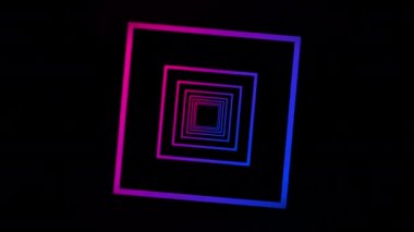 Spektrum renklerinde soyut kare şekilli tekrarlanan tünel, CGI hareket arkaplanı, siyah arkaplan üzerinde hareket.