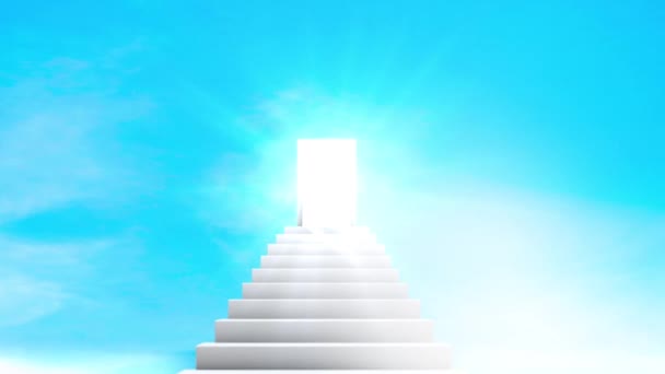 Beyaz Merdiveni Parlak Işığı Olan Mucizevi Kapıya Doğru Takip Eden — Stok video