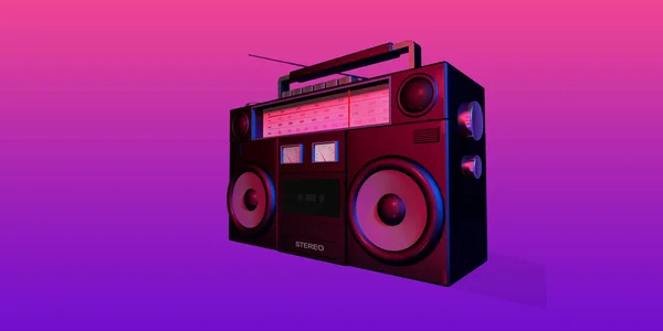 Rendering Realistisk Modell Retro Radio Med Antenn Upp Sidovy Skott Stockfoto