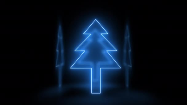 Abstraktní Neonové Vánoční Stromky Blikající Rotující Boční Perspektiva Pohybu Bezešvé — Stock video
