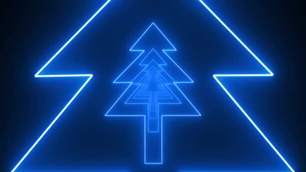 Scena Neon Alberi Natale Lampeggiante Tunnel Senza Soluzione Continuità Loop — Video Stock