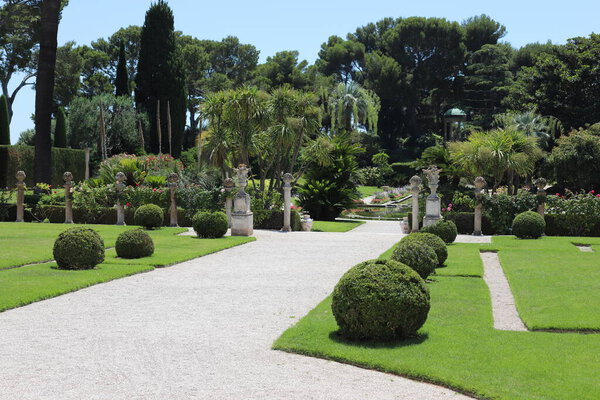 View of the beautiful park of the museum villa, French Riviera, France