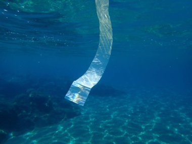 Suyun altında plastik çöp, Ege Denizi, Yunanistan, Halkidiki