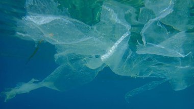 Suyun altında plastik çöp, Ege Denizi, Yunanistan, Halkidiki