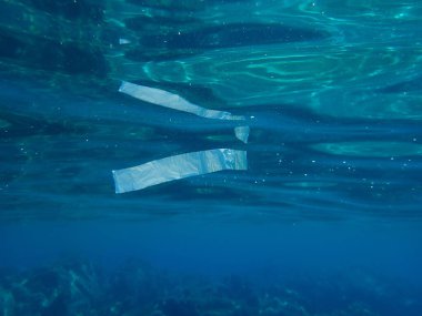 Suyun altında plastik çöp, Ege Denizi, Yunanistan, Halkidiki