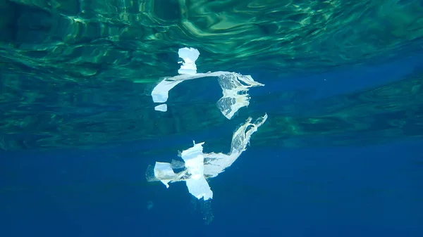 Plastic garbage underwater, Aegean Sea, Greece, Halkidiki