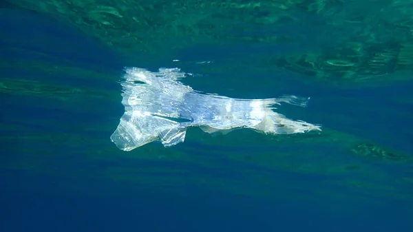 Plastic Garbage Underwater Aegean Sea Greece Halkidiki — Stock Photo, Image