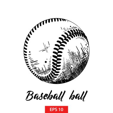 Vector engraved style illustration for posters, decoration and print. Hand drawn sketch of baseball or softball ball in black isolated on white background. Detailed vintage etching style drawing. clipart