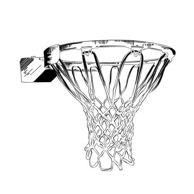 Vector engraved style illustration for posters, decoration and print. Hand drawn sketch of basketball ring in black isolated on white background. Detailed vintage etching style drawing. clipart