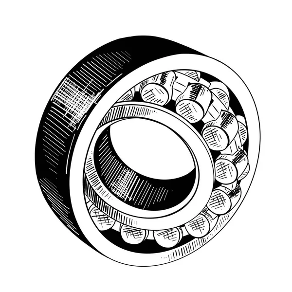 装饰和印刷的向量雕刻样式插图 手绘素描的金属轴承在黑色查出的白色背景 详细的复古蚀刻风格绘图 — 图库矢量图片