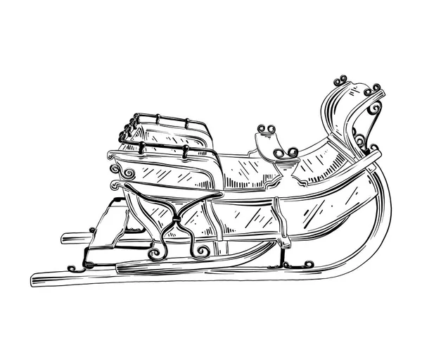 새겨진된 스타일 포스터 인쇄에 검은색 배경에 크리스마스 썰매의 손으로 그려진된 — 스톡 벡터