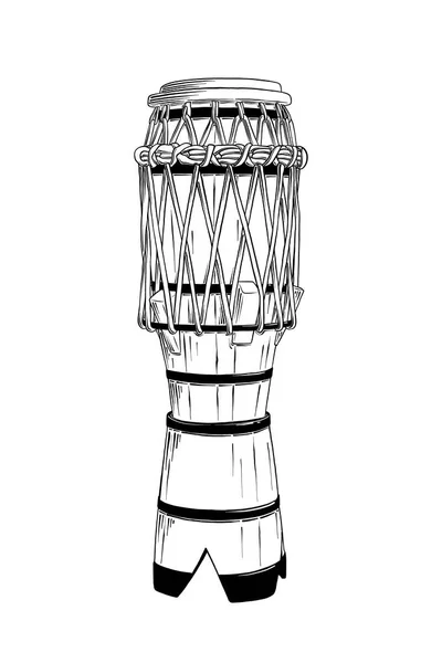 装饰和印刷的向量雕刻样式插图 手绘草图的巴西鼓在黑色查出的白色背景 详细的复古蚀刻风格绘图 — 图库矢量图片