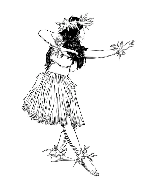 ベクトルのポスター 装飾や印刷の刻まれたスタイルのイラスト ハワイ ダンサー黒白い背景で隔離の手描きのスケッチ 精密エッチング ビンテージ スタイル図面 — ストックベクタ