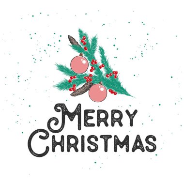 Poster, dekorasyon ve baskı için tipografi ile oyulmuş stil illüstrasyon vektör. Elle çizilmiş kroki tatil beyaz arka plan üzerinde Noel ve yeni yıl. Vintage gravür çizim ayrıntılı.