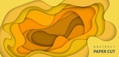 Sarı ve turuncu renk kağıt ile vektör arka plan şekilleri kesim. 3D soyut kağıt sanat tarzı, iş sunumları, el ilanları, posterler, baskılar, dekorasyon, kartları, broşür kapak için tasarım düzen.