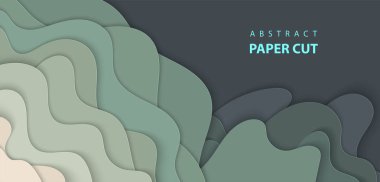 Vektör arka plan koyu yeşil renk kağıt ile şekiller kestim. 3D soyut kağıt sanat tarzı, iş sunumları, el ilanları, posterler, baskılar, dekorasyon, kartları, broşür kapak için tasarım düzen.