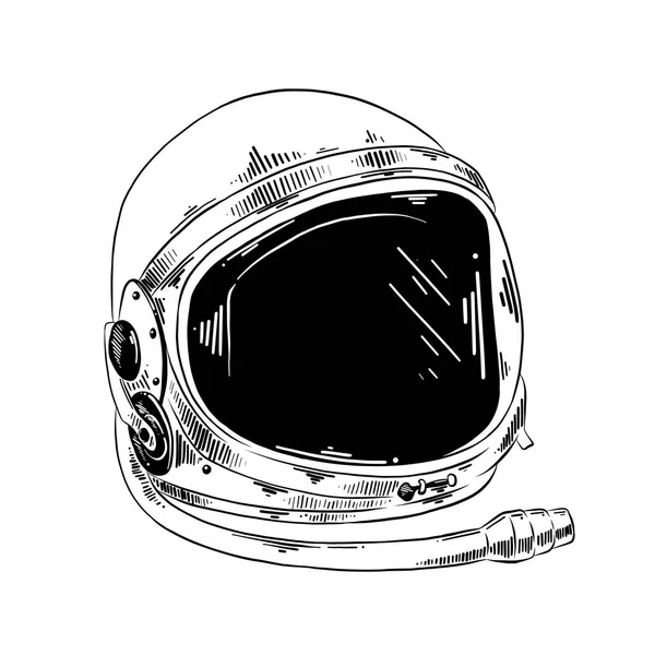 装饰和印刷的向量雕刻样式插图 手工绘制的宇航员头盔的素描在白色背景查出的黑色 详细的复古蚀刻风格绘图 — 图库矢量图片