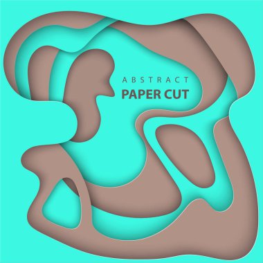 Turkuaz ve kahverengi renk kağıt ile vektör arka plan şekilleri kesim. 3D soyut kağıt sanat tarzı, iş sunumları, el ilanları, posterler, baskılar, dekorasyon, kartları, broşür kapak için tasarım düzen.