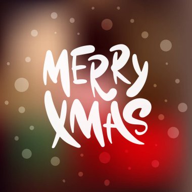 Poster, dekorasyon, kart, t-shirtler ve baskı için vektör yazı illüstrasyon ifade neşeli Noel. Elle çizilmiş parşomen arka plan bulanık Noel ve yeni yıl tatil için.