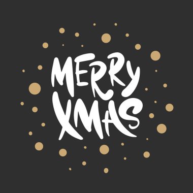 Poster, dekorasyon, kart, t-shirtler ve baskı için vektör yazı illüstrasyon ifade neşeli Noel. Koyu arka plan üzerinde Noel ve yeni yıl tatil için elle çizilmiş hat.
