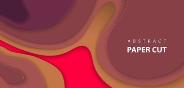 Vektör arka plan koyu kırmızı renk kağıt ile şekiller kestim. 3D soyut gerçekçi kağıt dekorasyon, dokulu karton dalgalı, düzeni tasarım şablonu, afiş, broşür, kitap kapağı tasarımı.