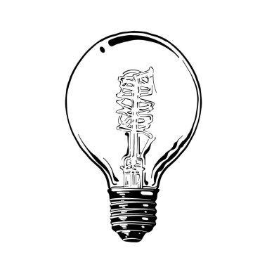 Vector engraved style illustration for posters, logo, emblem, decoration and print. Hand drawn sketch of light bulb in black isolated on white background. Detailed vintage etching style drawing. clipart
