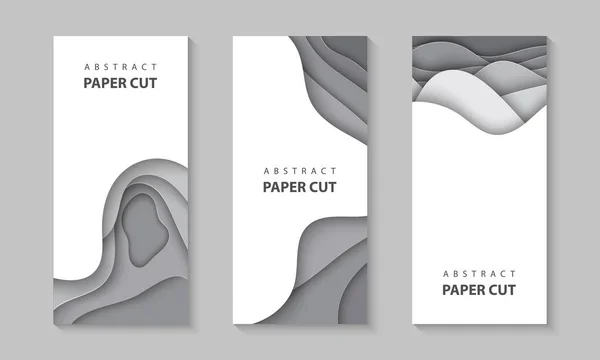 具有灰色纸张切割波形状的矢量垂直传单 抽象纸张样式 商业演示文稿的设计布局 印刷品 小册子封面 — 图库矢量图片
