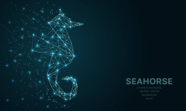 Poligonal tel kafes seahorse ile fütüristik mesh, koyu arka plan üzerinde kayıt.