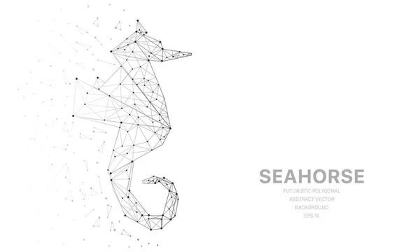 Veelhoekige draadframe mesh futuristische met seahorse, ondertekenen op witte achtergrond. — Stockvector