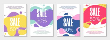 4 soyut modern grafik sıvı afiş seti. 