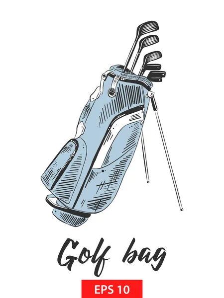 Schizzo disegnato a mano di borsa da golf in colorato isolato su sfondo bianco. Disegno dettagliato stile incisione vintage . — Vettoriale Stock